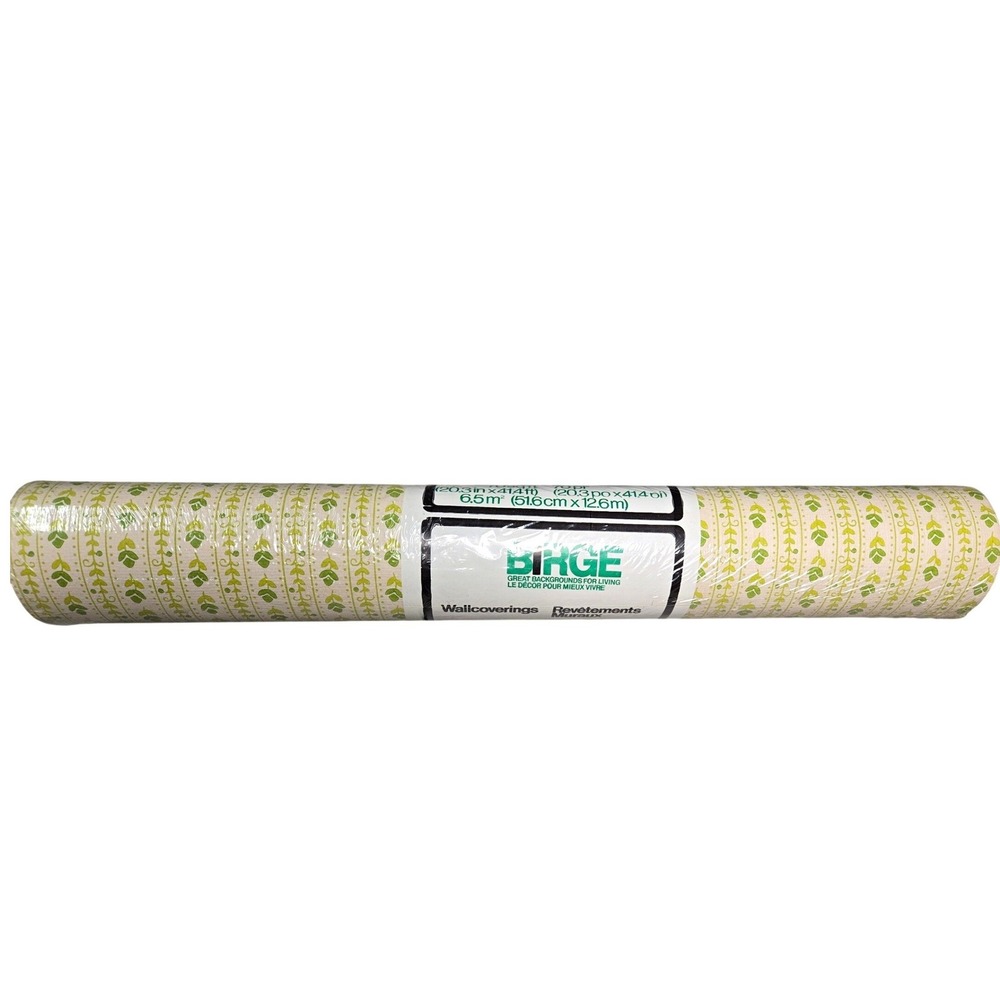 Vintage 70's Birge Cottagecore Green Floral Vine Washable Wallpaper 70sq USA‎